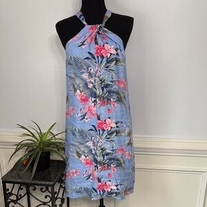 NWOT Tommy Bahama Blue Pink Tropical Floral Linen Cotton Sleeveless Dress XS